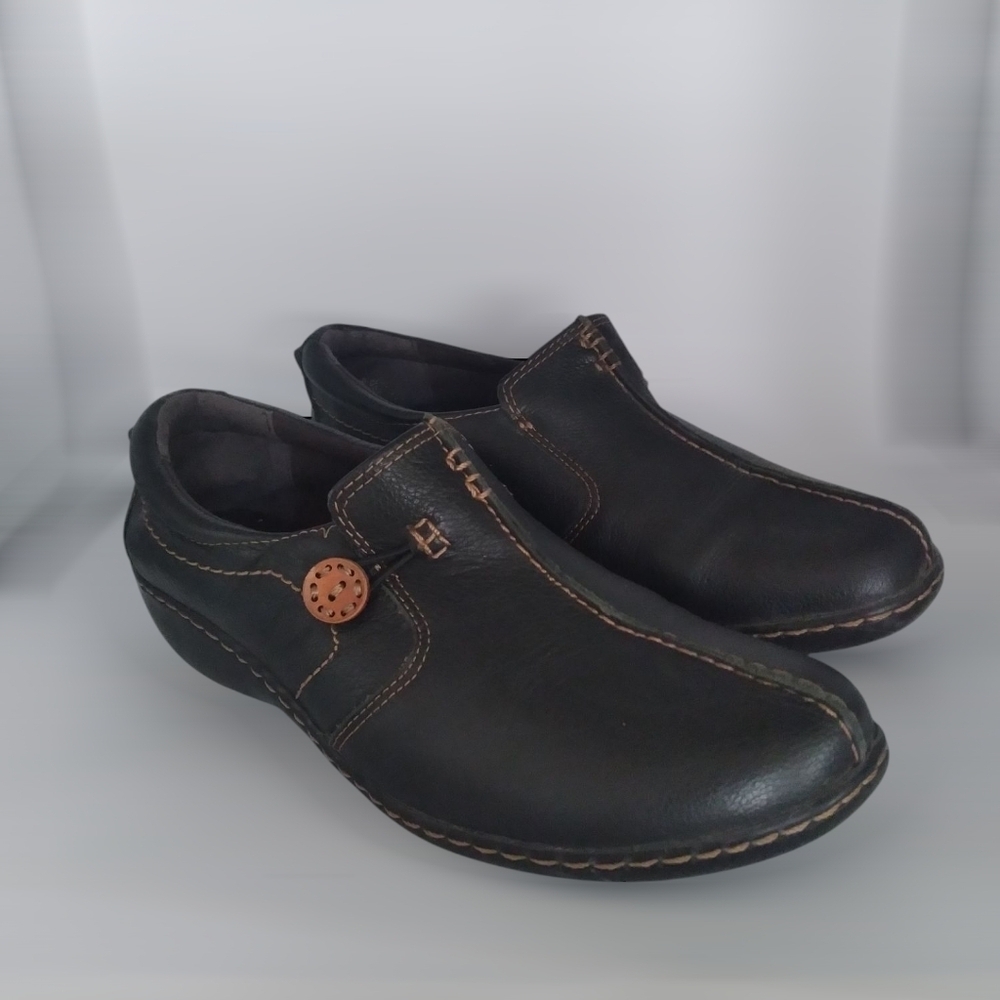Clarks Ashland Black Leather Loop Split Toe Loafe… - image 3